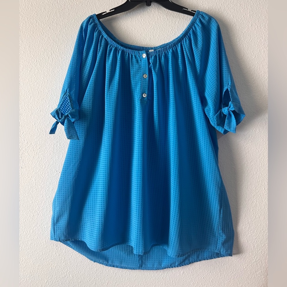 NY collection women’s summer wide neck slip on relax‎ loose fit top blue 2X NWNT